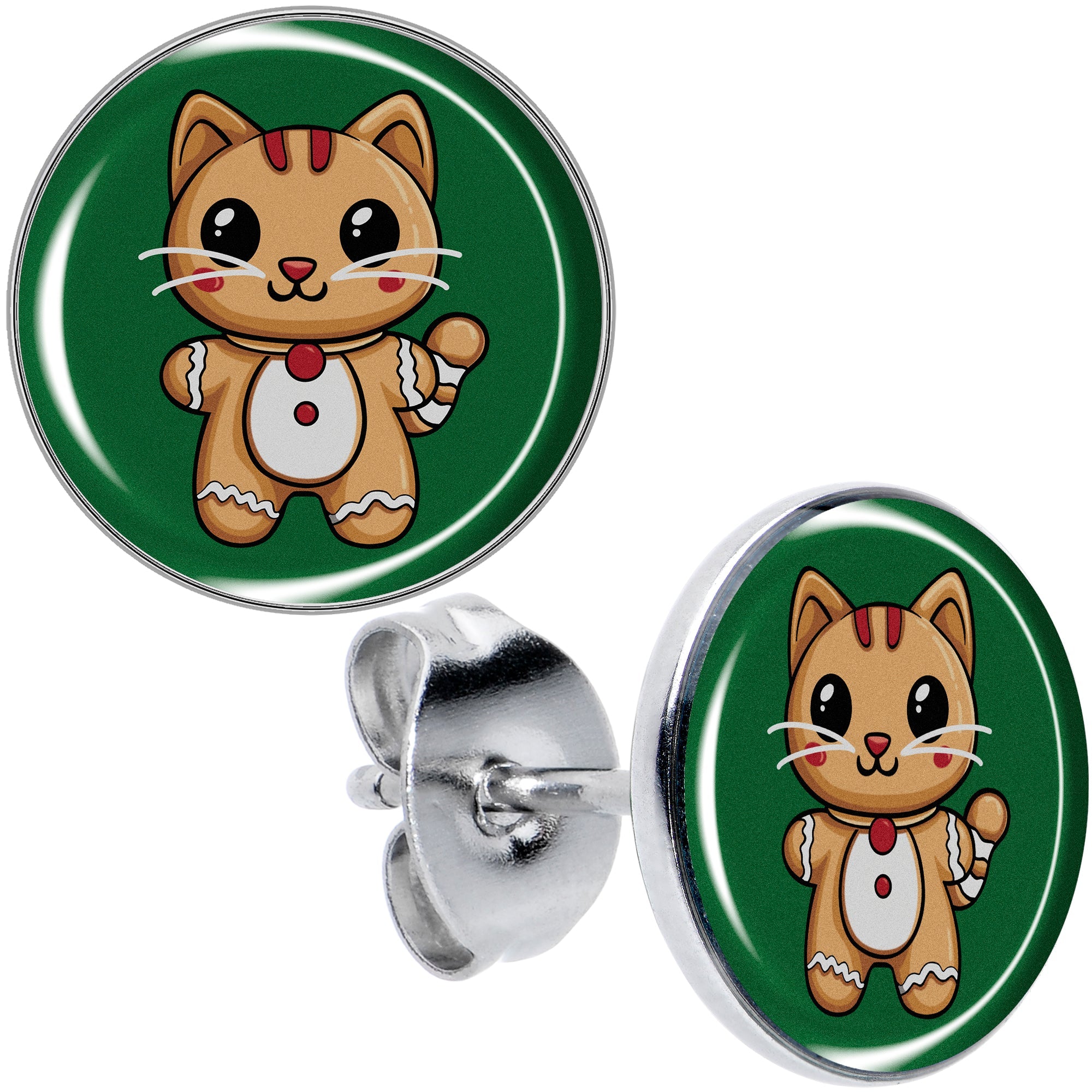 BodyCandy Christmas Holiday Gingerbrread Kitty Cat Stud Earrings by Onyx O — main product shot