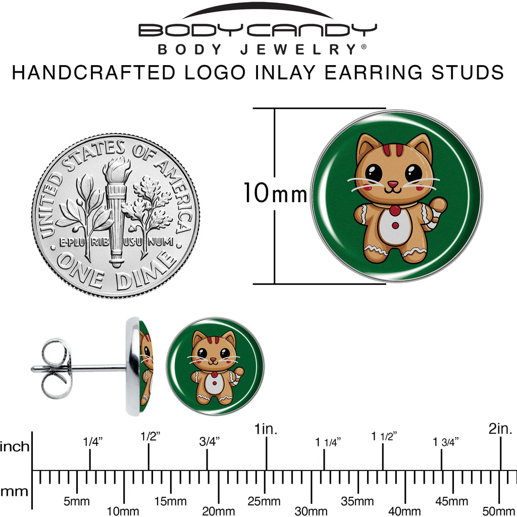 BodyCandy Christmas Holiday Gingerbrread Kitty Cat Stud Earrings by Onyx O — alternative angle
