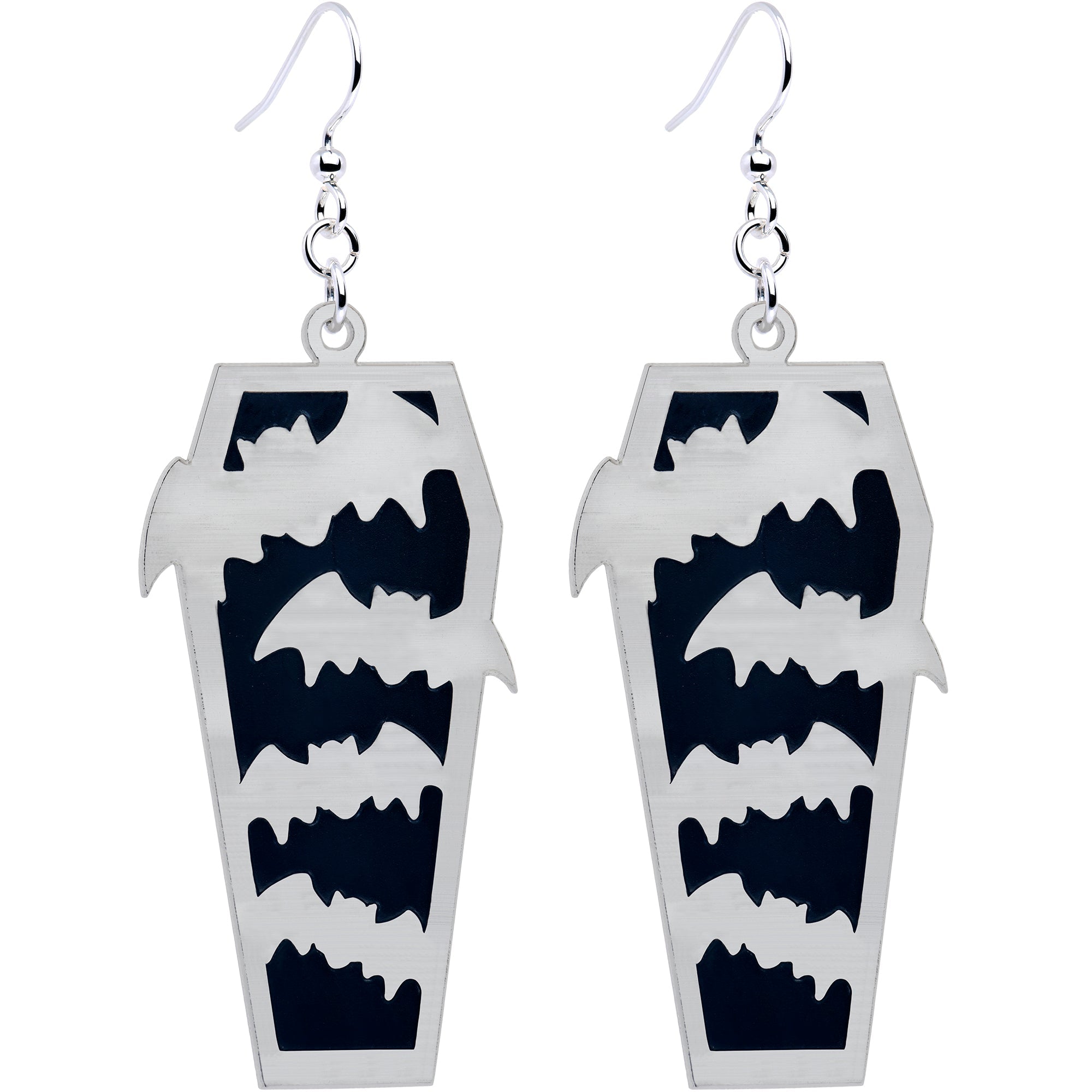 BodyCandy Glowing Bats Coffin Glow in the Dark Dangle Earrings by Onyx O — side view
