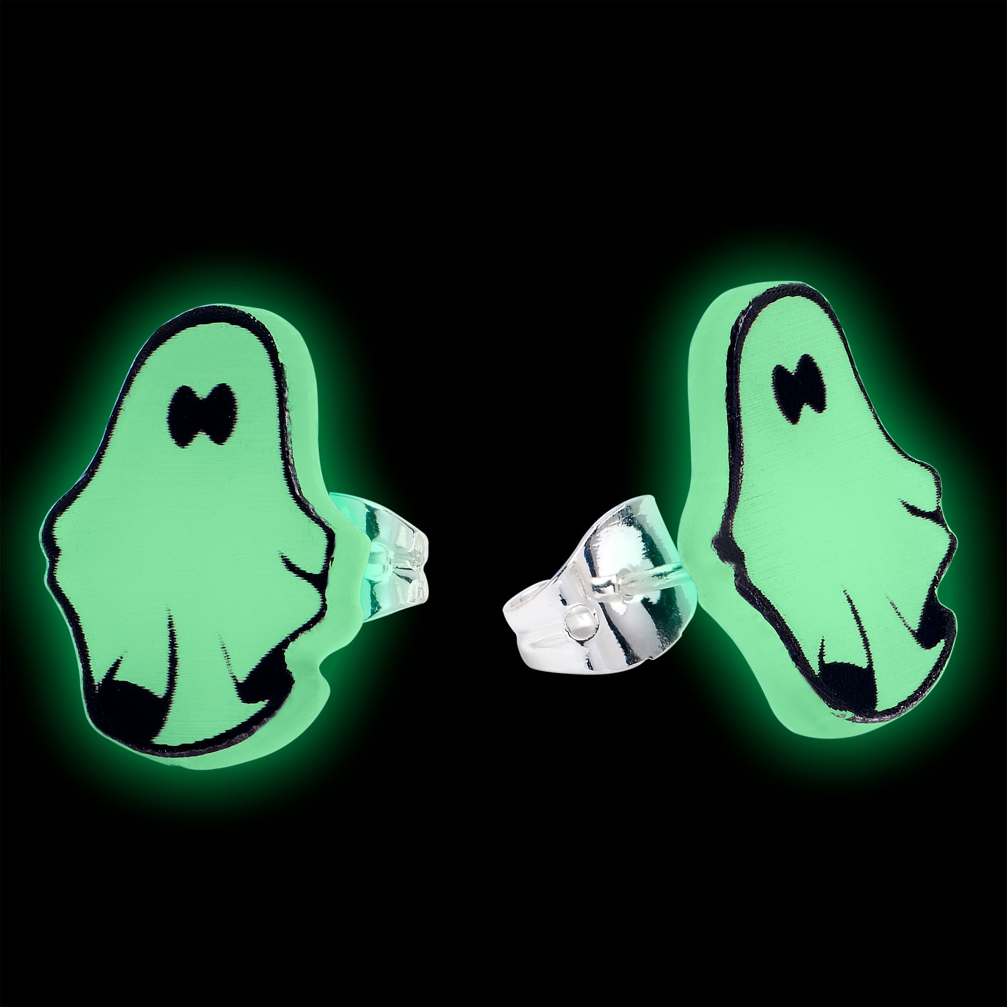 BodyCandy Glow In The Dark Ghost Stud Earrings — detail close-up