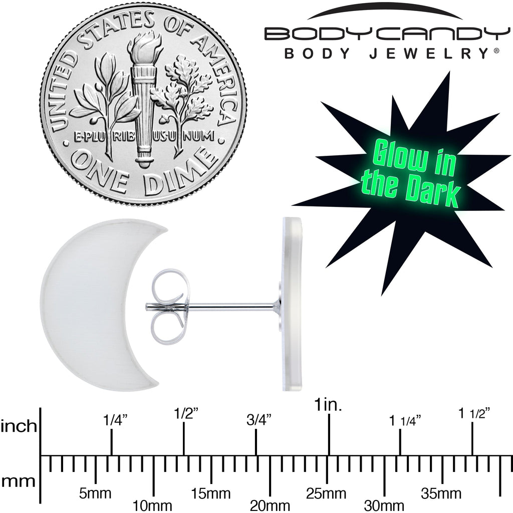 BodyCandy Crescent Moon Glow in the Dark Stud Earrings by Onyx O — side view