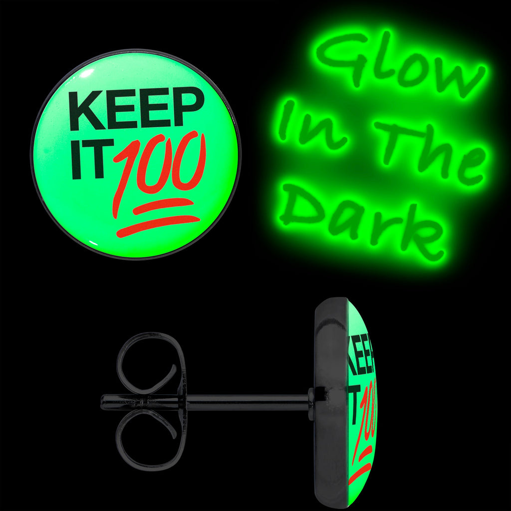 BodyCandy Keep it 100 Glow in the Dark Stud Earrings by Onyx O — detail close-up