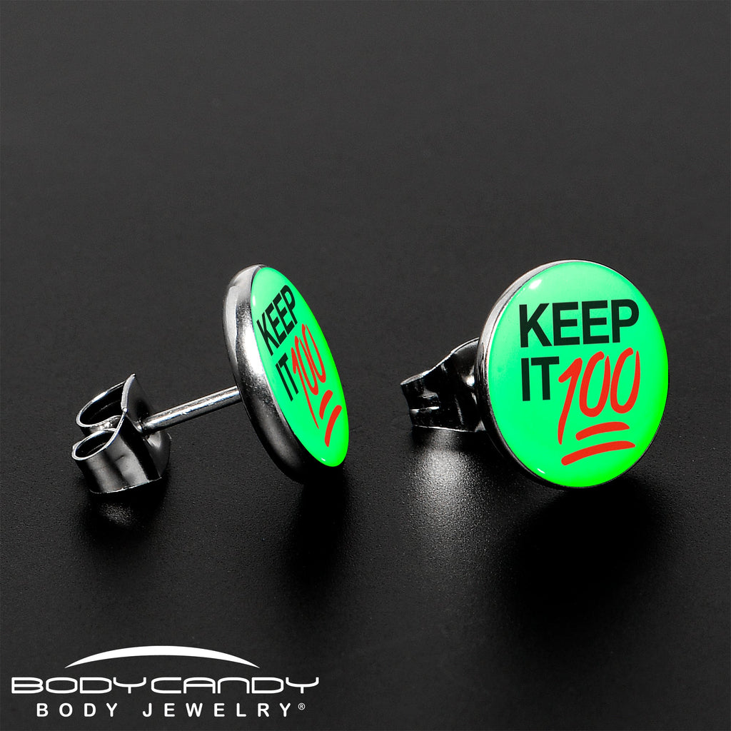 BodyCandy Keep it 100 Glow in the Dark Stud Earrings by Onyx O — lifestyle context