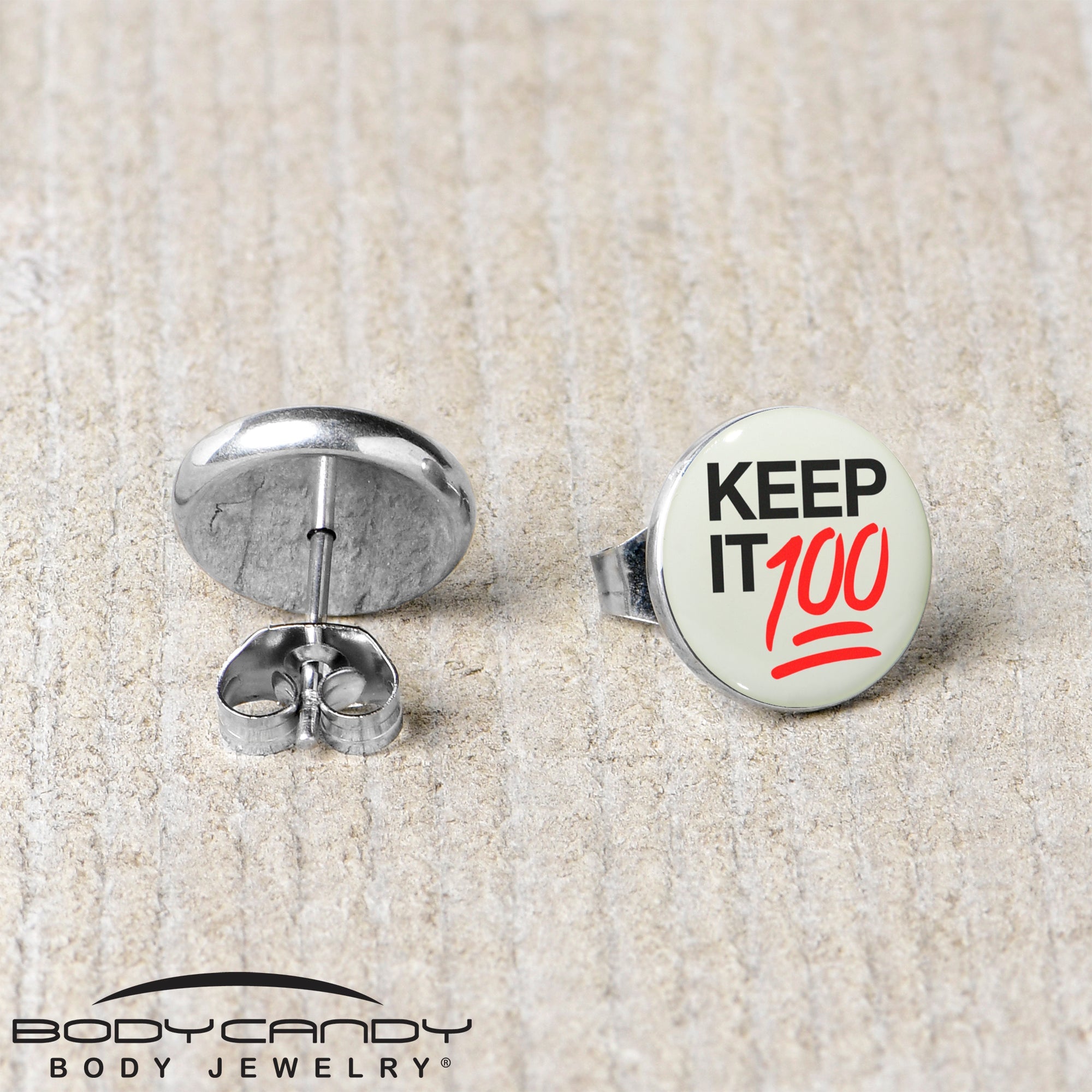 BodyCandy Keep it 100 Glow in the Dark Stud Earrings by Onyx O — back view