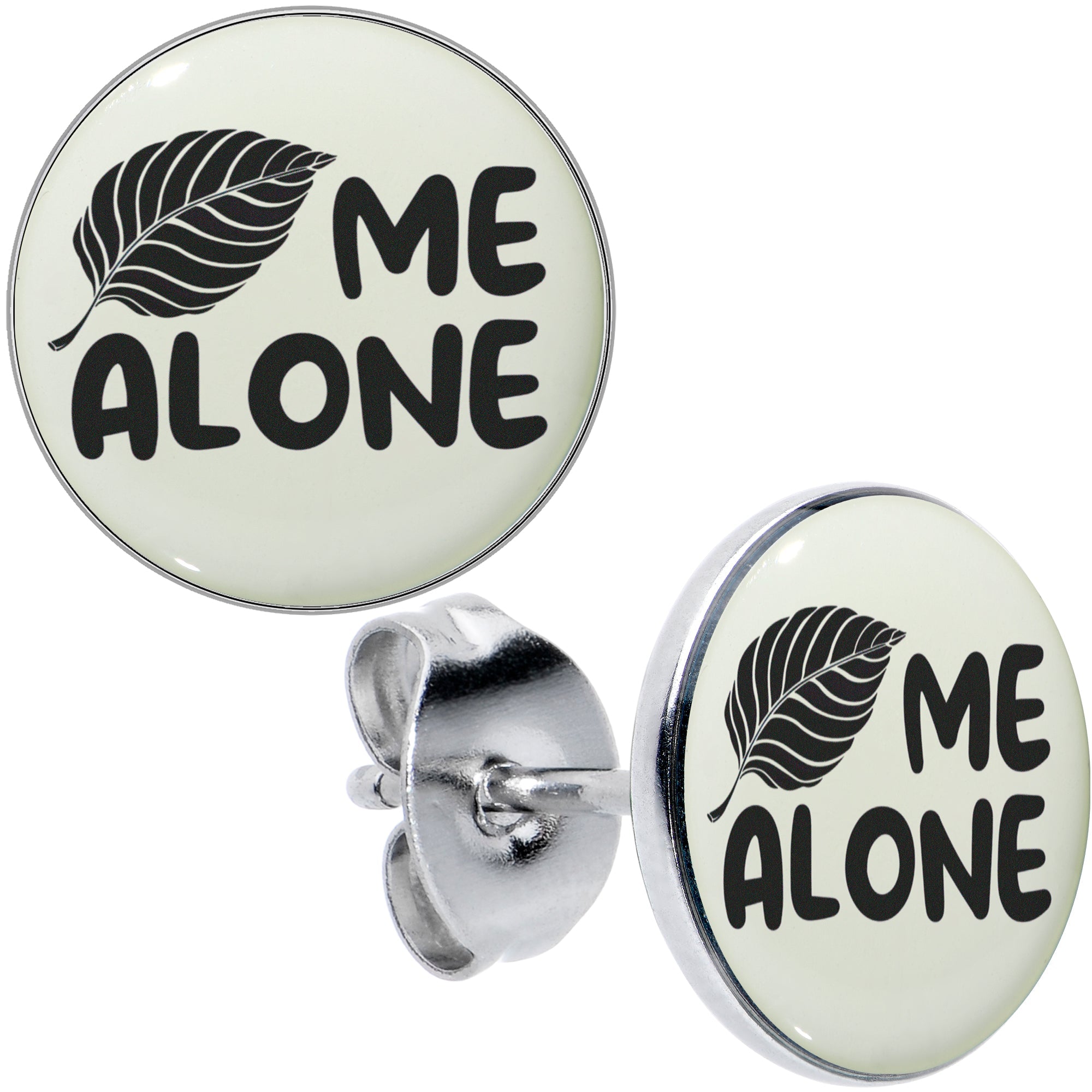BodyCandy Leaf Me Alone Glow in the Dark Stud Earrings by Onyx O — color detail