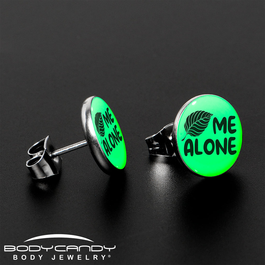 BodyCandy Leaf Me Alone Glow in the Dark Stud Earrings by Onyx O — lifestyle context