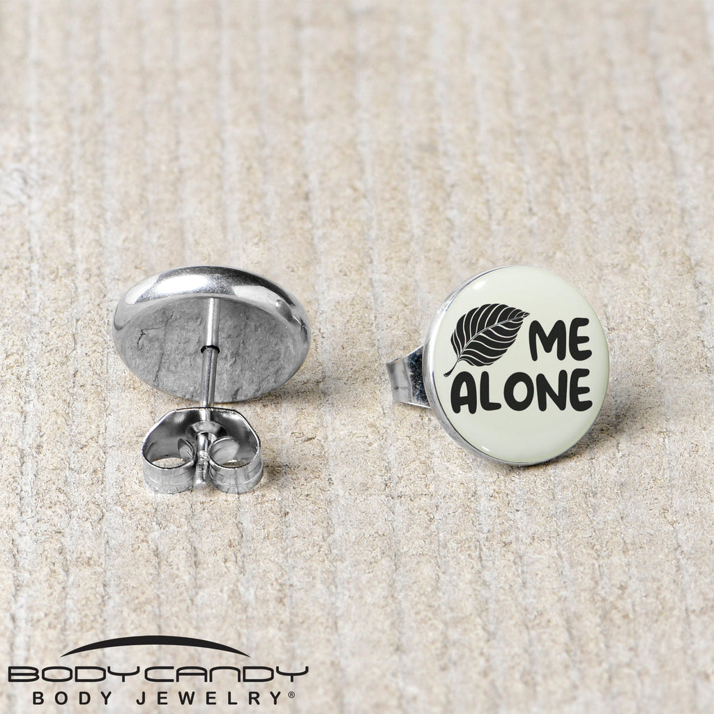 BodyCandy Leaf Me Alone Glow in the Dark Stud Earrings by Onyx O — back view