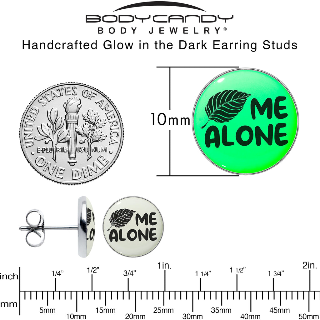 BodyCandy Leaf Me Alone Glow in the Dark Stud Earrings by Onyx O — alternative angle