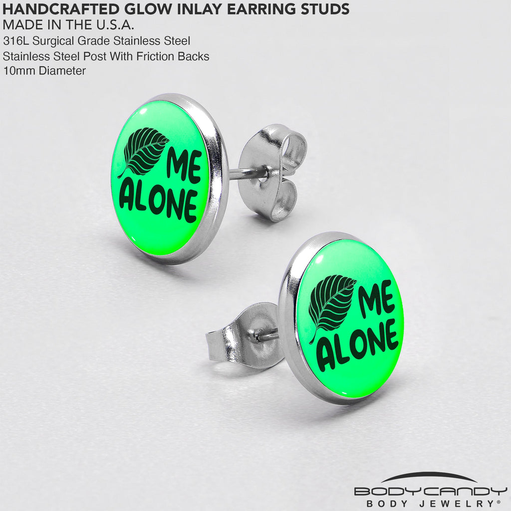 BodyCandy Leaf Me Alone Glow in the Dark Stud Earrings by Onyx O — in-use photo