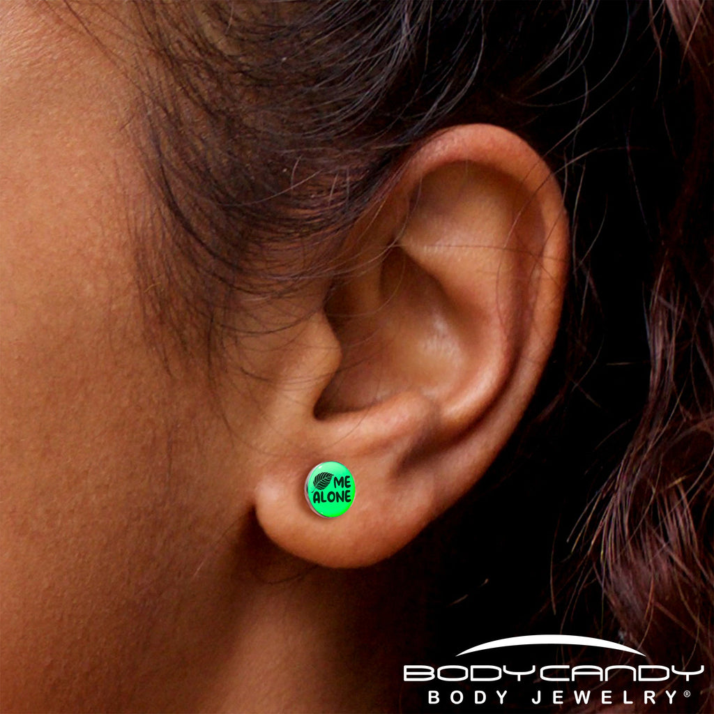 BodyCandy Leaf Me Alone Glow in the Dark Stud Earrings by Onyx O — size reference
