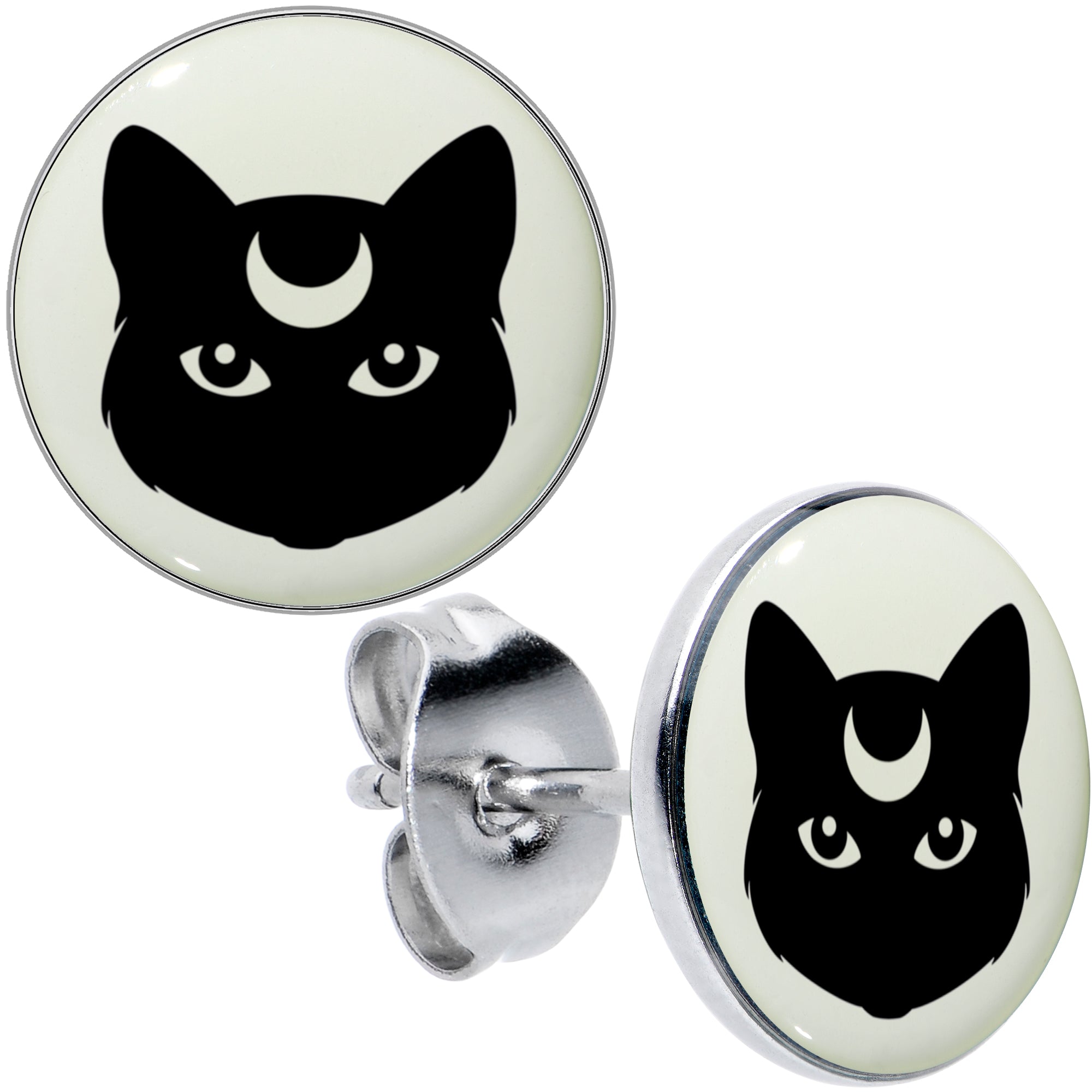 BodyCandy Mystic Kitty Cat Glow in the Dark Stud Earrings by Onyx O — color detail