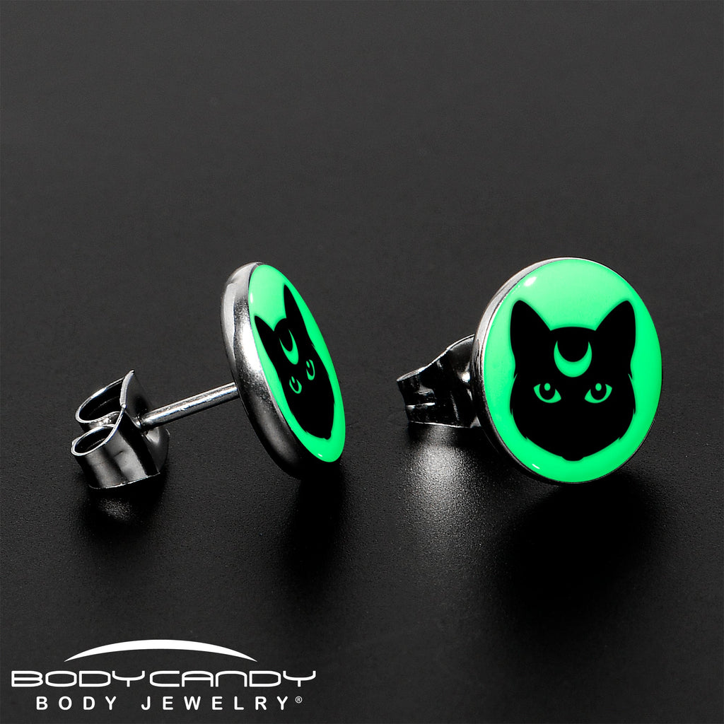 BodyCandy Mystic Kitty Cat Glow in the Dark Stud Earrings by Onyx O — lifestyle context