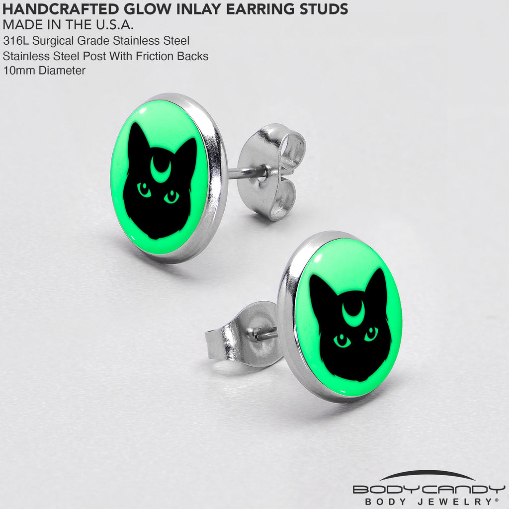 BodyCandy Mystic Kitty Cat Glow in the Dark Stud Earrings by Onyx O — in-use photo