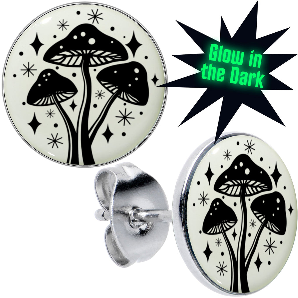 BodyCandy Mystic Mushroom Glow in the Dark Stud Earrings by Onyx O — main product shot
