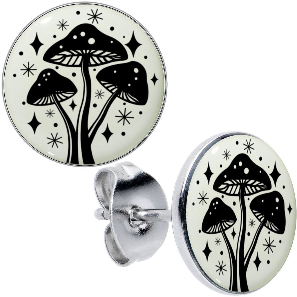 BodyCandy Mystic Mushroom Glow in the Dark Stud Earrings by Onyx O — color detail