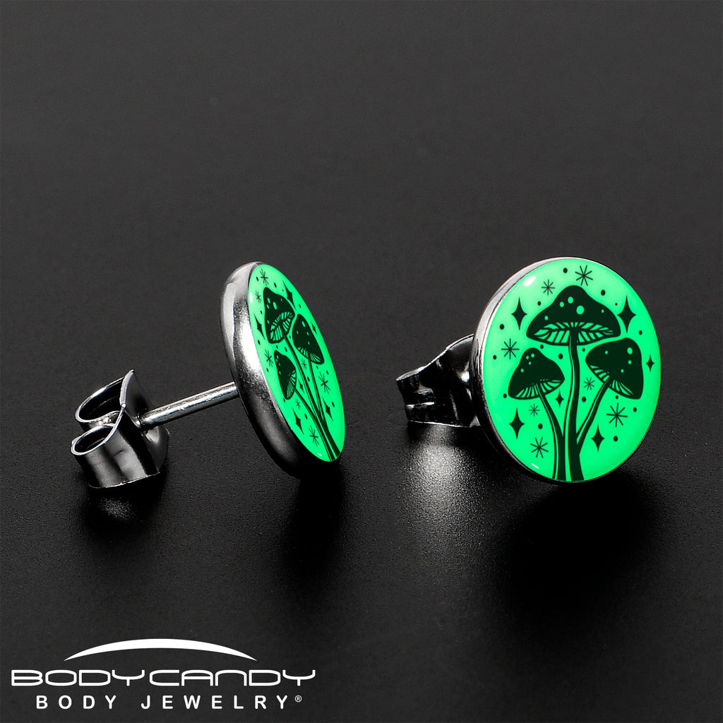 BodyCandy Mystic Mushroom Glow in the Dark Stud Earrings by Onyx O — lifestyle context