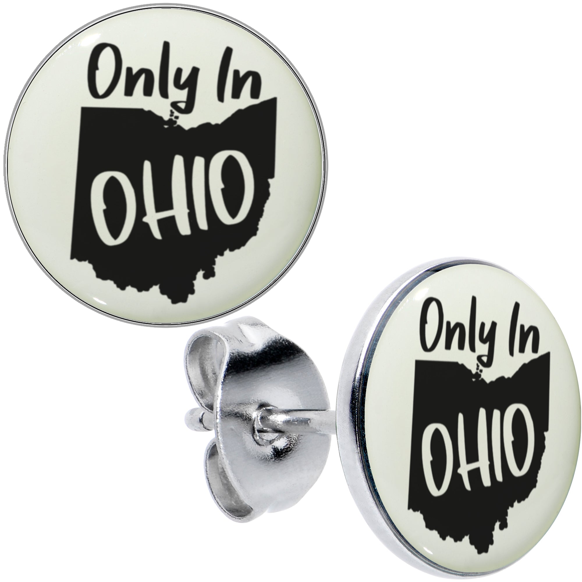 BodyCandy Only in Ohio Glow in the Dark Stud Earrings by Onyx O — main product shot