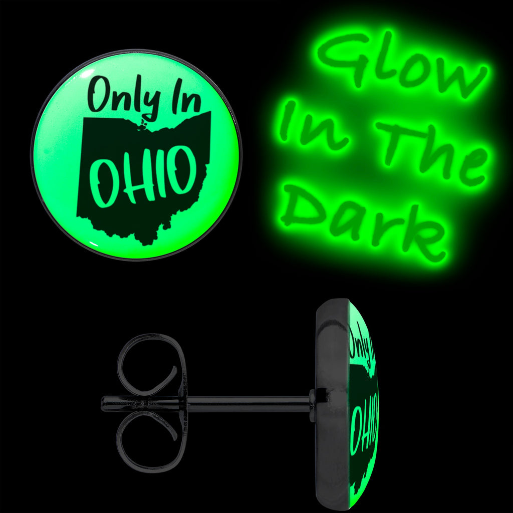 BodyCandy Only in Ohio Glow in the Dark Stud Earrings by Onyx O — detail close-up