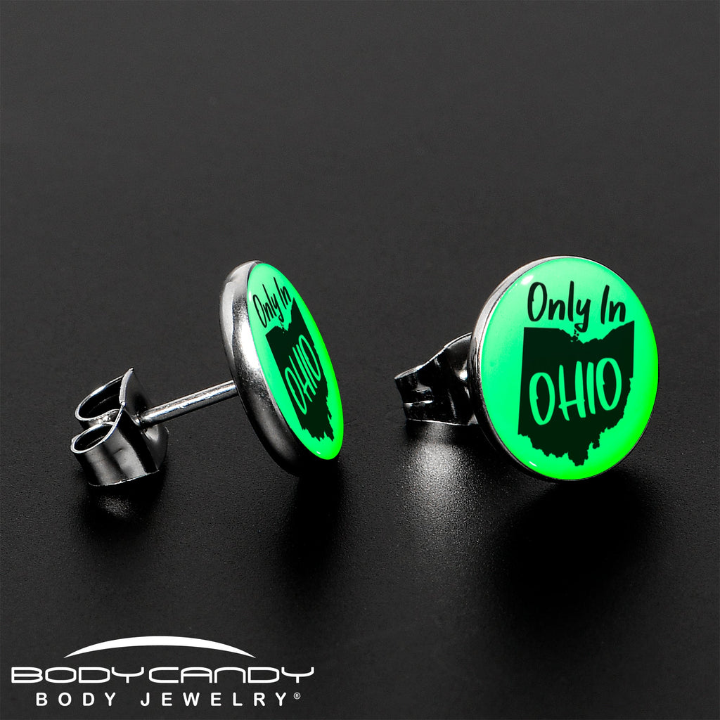 BodyCandy Only in Ohio Glow in the Dark Stud Earrings by Onyx O — lifestyle context
