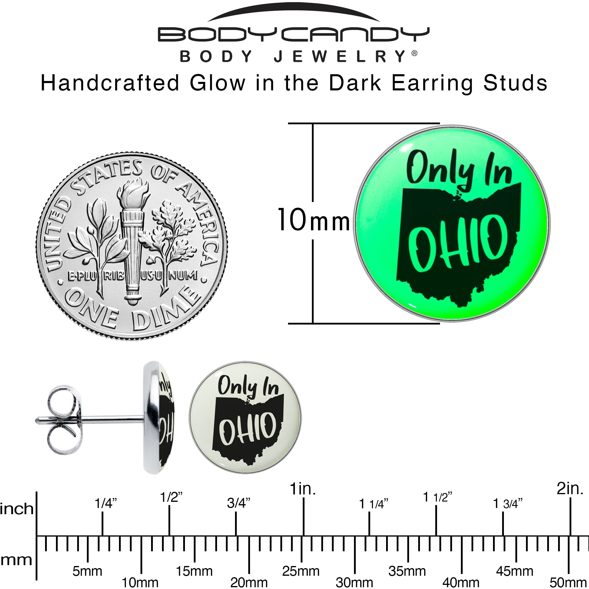 BodyCandy Only in Ohio Glow in the Dark Stud Earrings by Onyx O — alternative angle