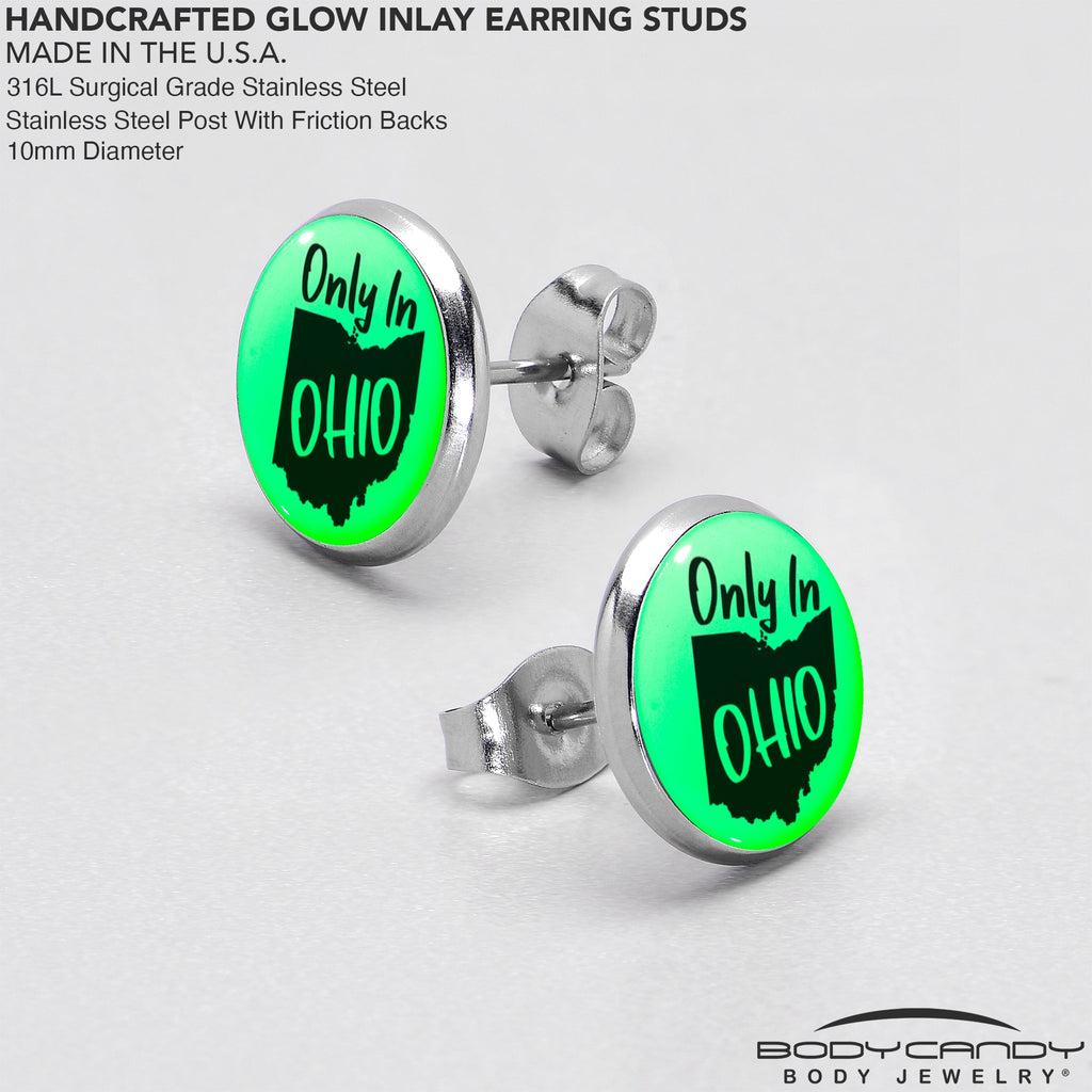 BodyCandy Only in Ohio Glow in the Dark Stud Earrings by Onyx O — in-use photo