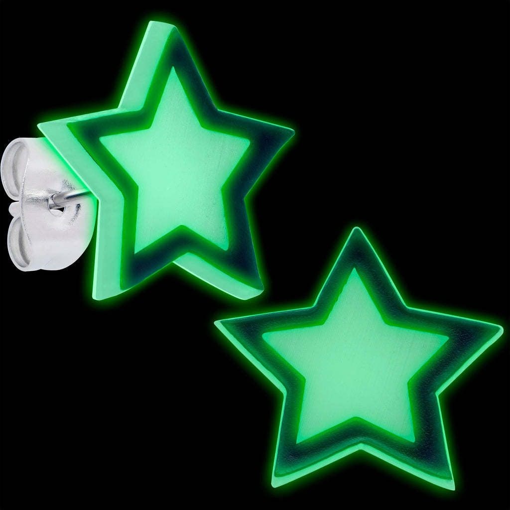 BodyCandy Shining Stars Glow in the Dark Stud Earrings by Onyx O — detail close-up