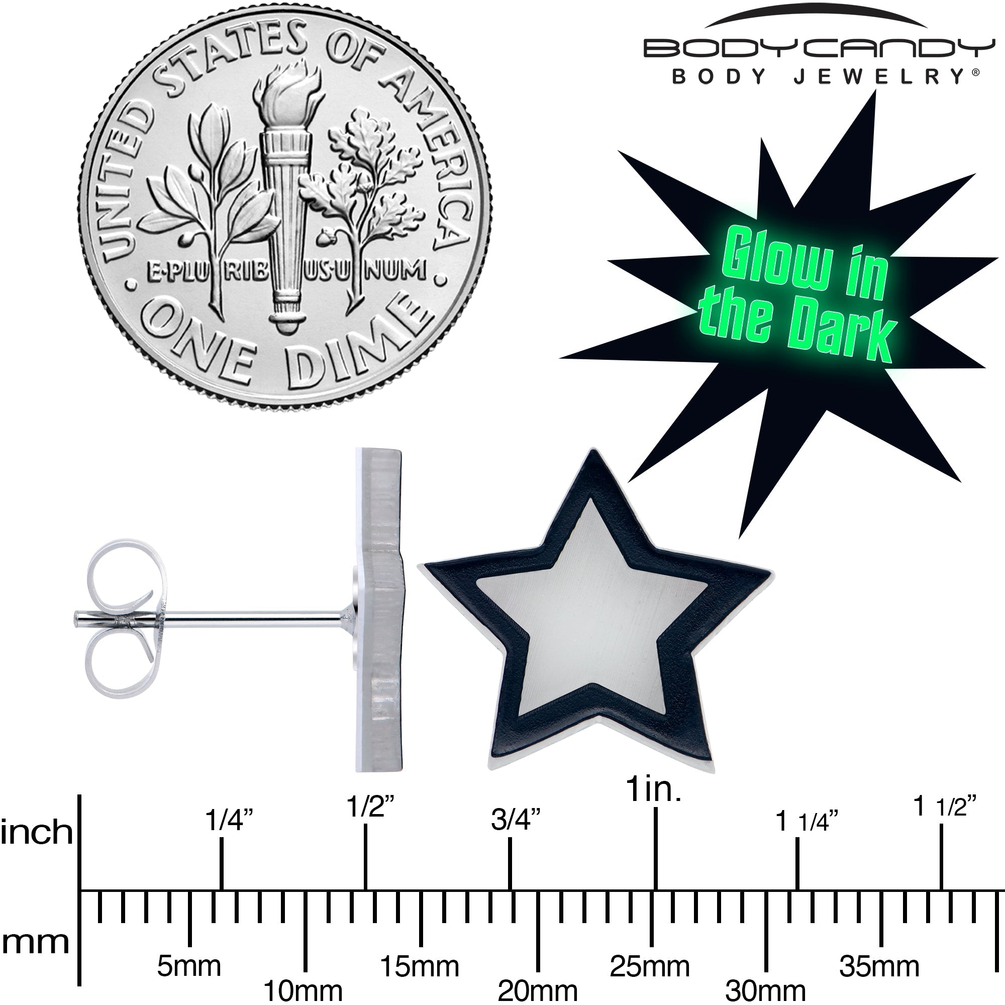BodyCandy Shining Stars Glow in the Dark Stud Earrings by Onyx O — side view