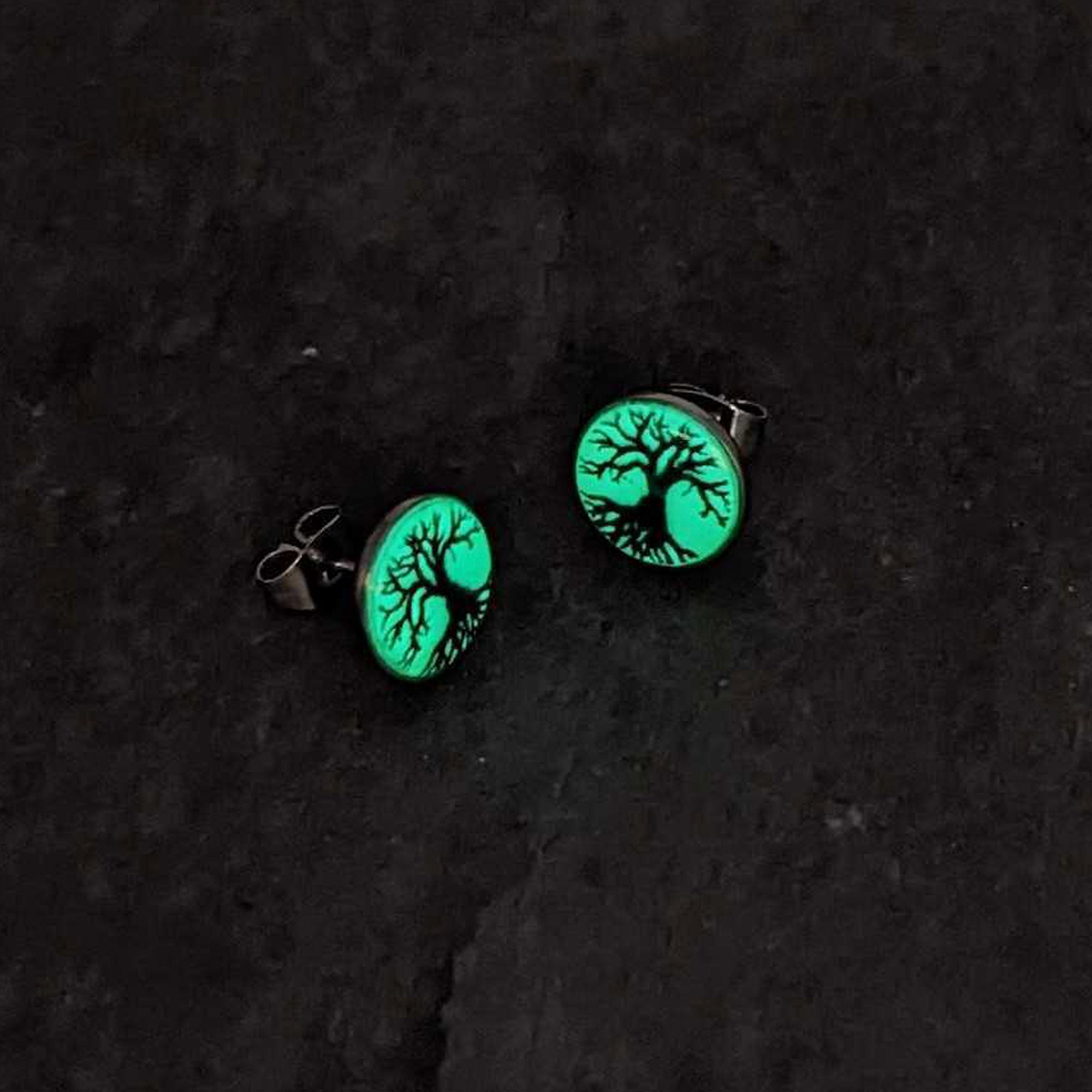 BodyCandy Stainless Steel Tree of Life Glow in the Dark Stud Earrings by Onyx O — lifestyle context