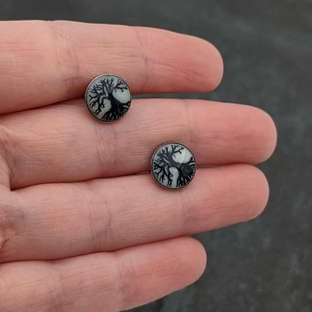 BodyCandy Stainless Steel Tree of Life Glow in the Dark Stud Earrings by Onyx O — back view