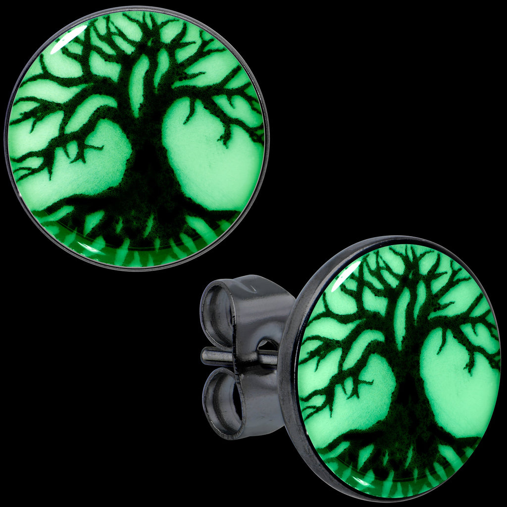 BodyCandy Stainless Steel Tree of Life Glow in the Dark Stud Earrings by Onyx O — alternative angle