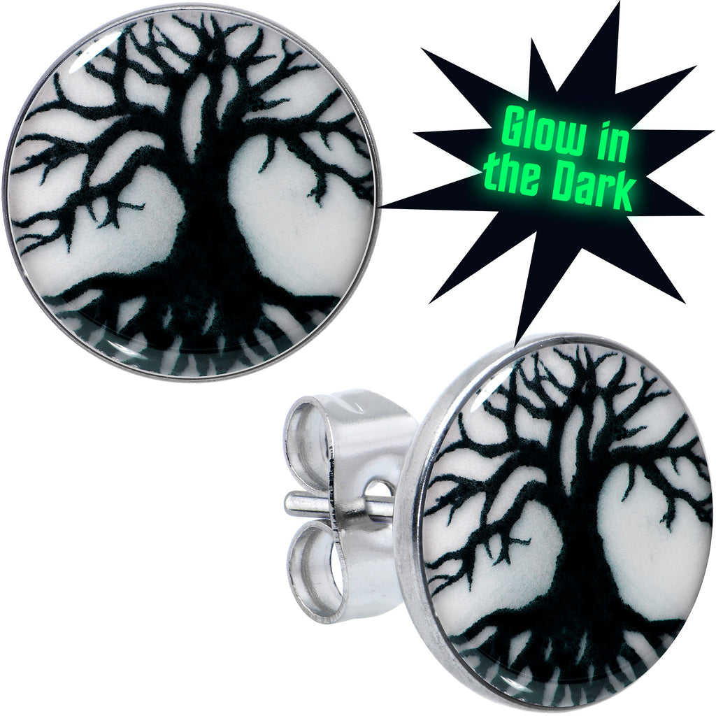 BodyCandy Stainless Steel Tree of Life Glow in the Dark Stud Earrings by Onyx O — main product shot