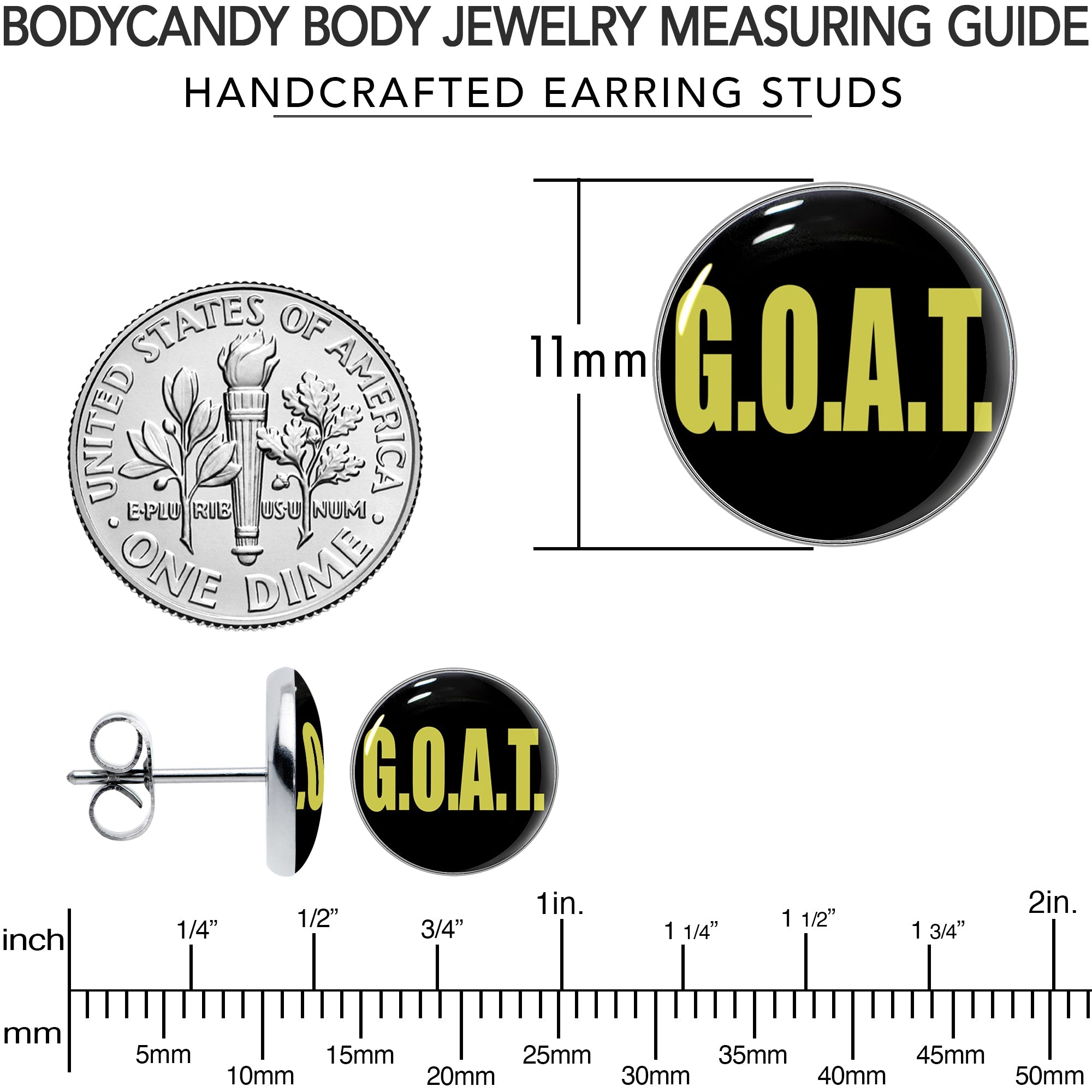 BodyCandy G.O.A.T. Stud Earrings by Onyx O — alternative angle