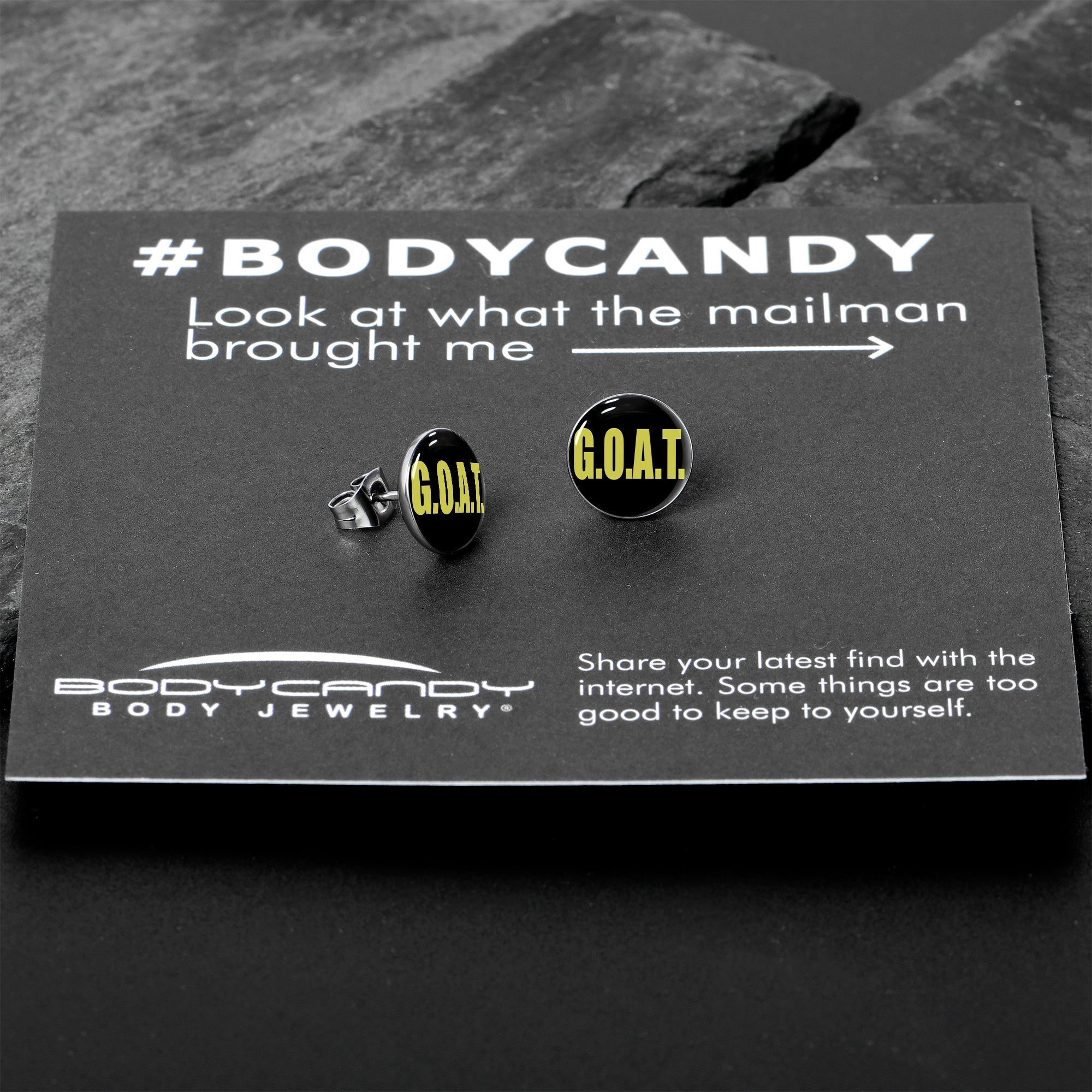 BodyCandy G.O.A.T. Stud Earrings by Onyx O — in-use photo