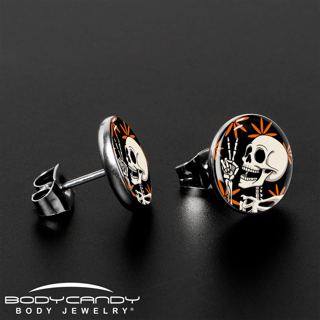 BodyCandy Peace Sign Skeleton Stud Earrings by Onyx O — lifestyle context