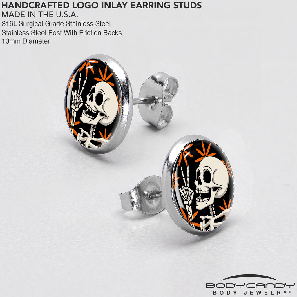 BodyCandy Peace Sign Skeleton Stud Earrings by Onyx O — in-use photo