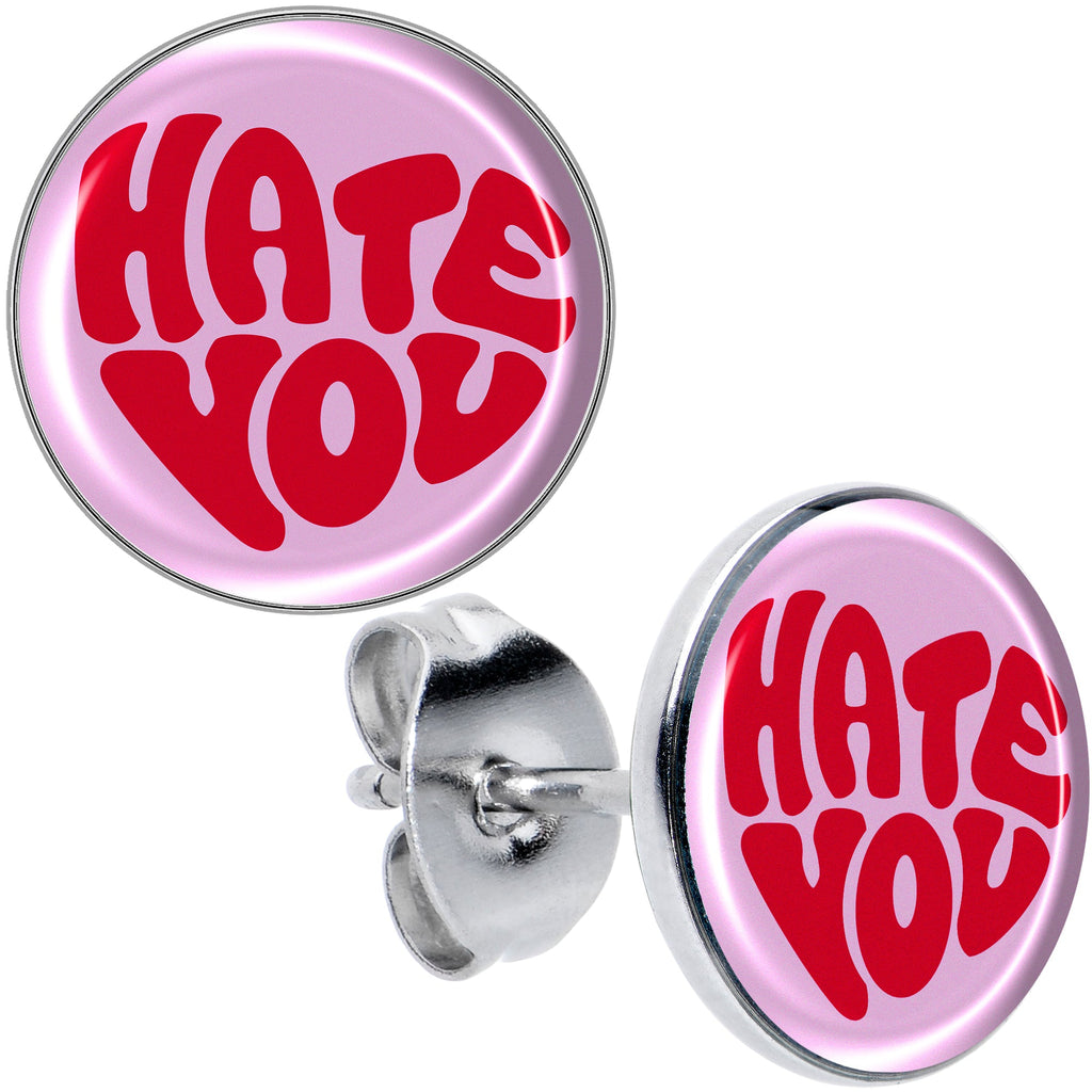 BodyCandy Retro Text Hate You Stud Earrings by Onyx O — main product shot
