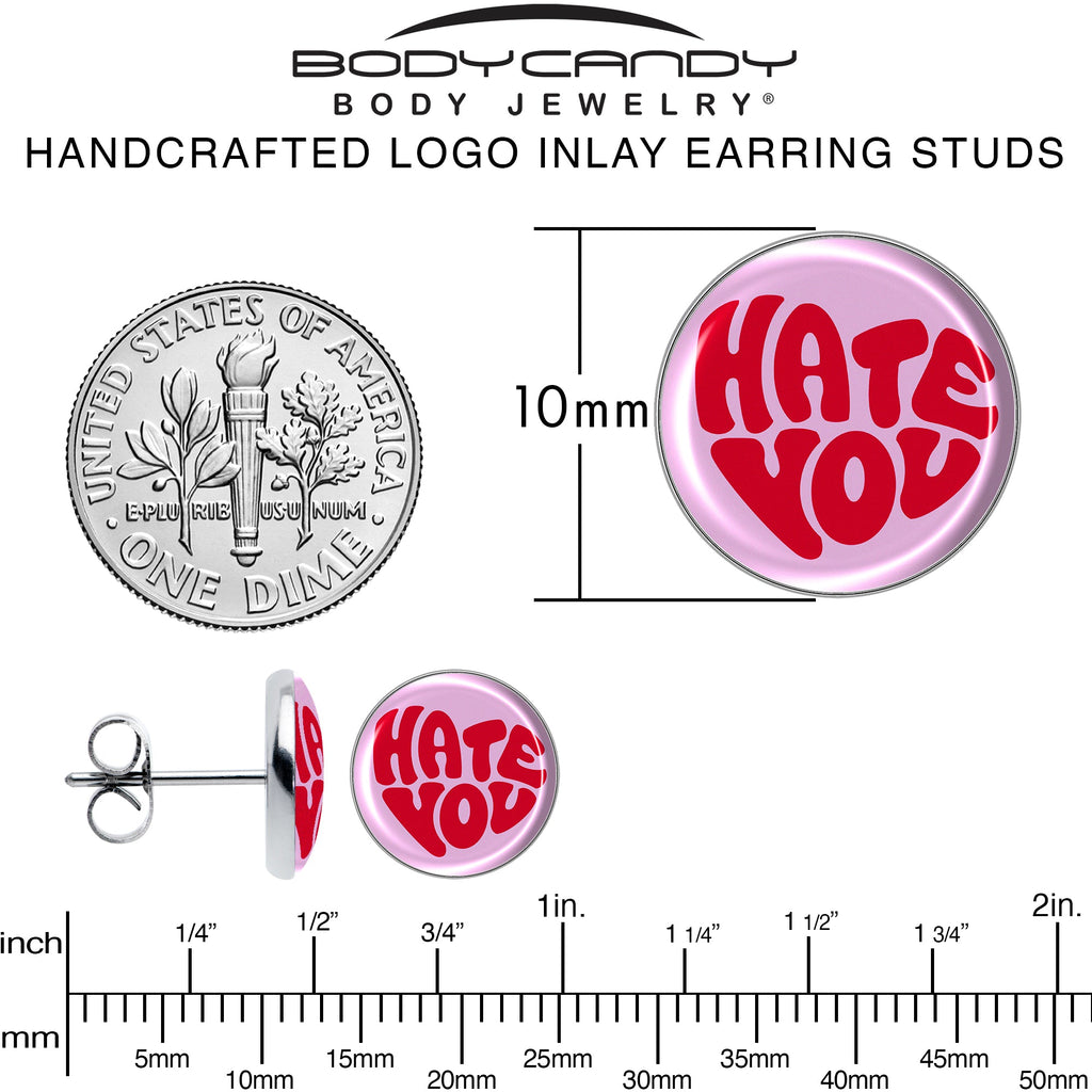 BodyCandy Retro Text Hate You Stud Earrings by Onyx O — alternative angle