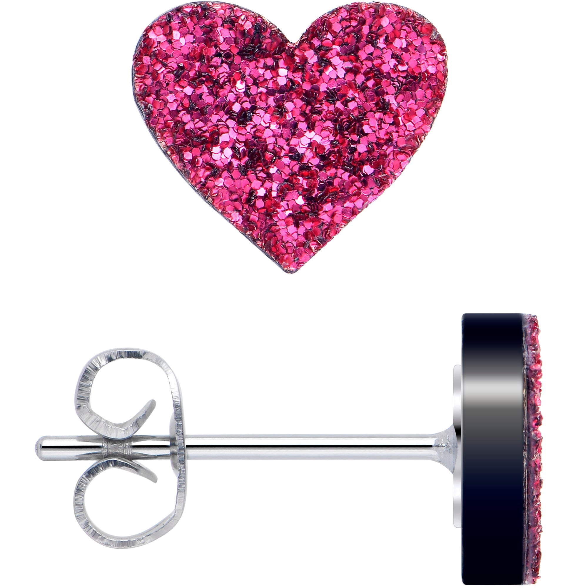 BodyCandy Glitter Heart Stud Earrings - Hypoallergenic — alternative angle