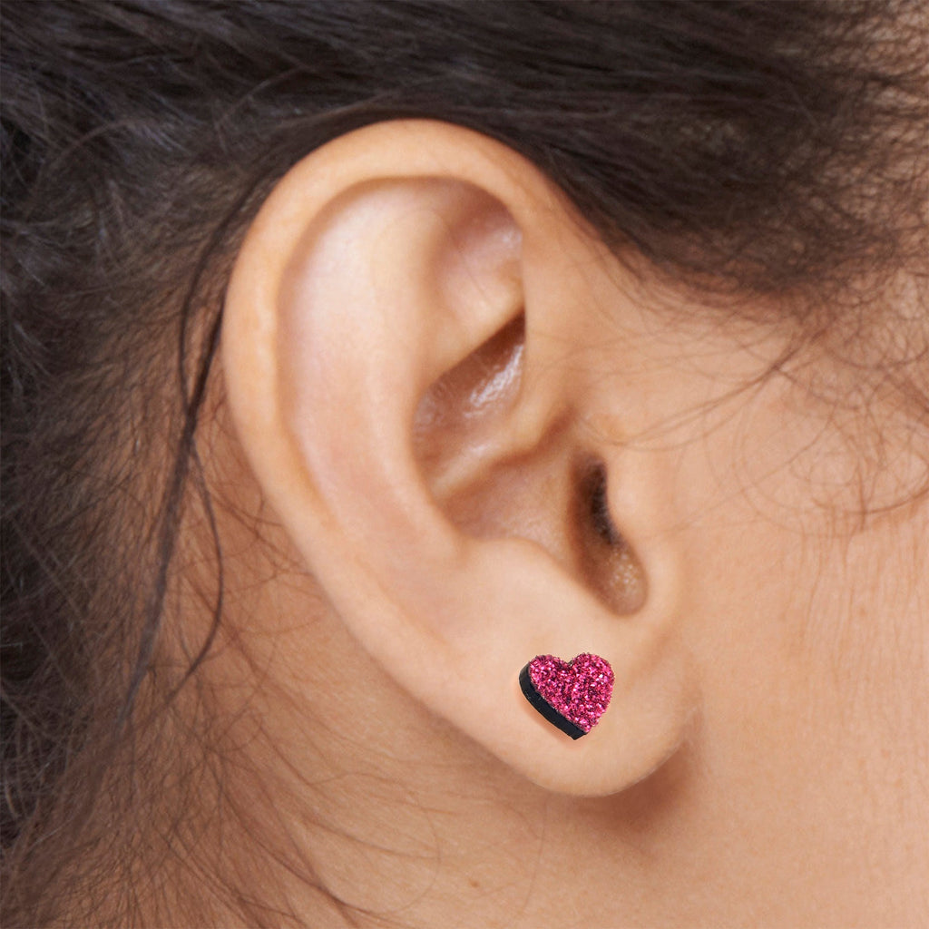 BodyCandy Glitter Heart Stud Earrings - Hypoallergenic — side view