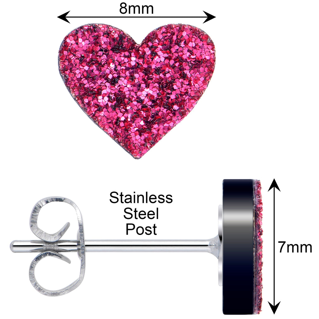 BodyCandy Glitter Heart Stud Earrings - Hypoallergenic — back view