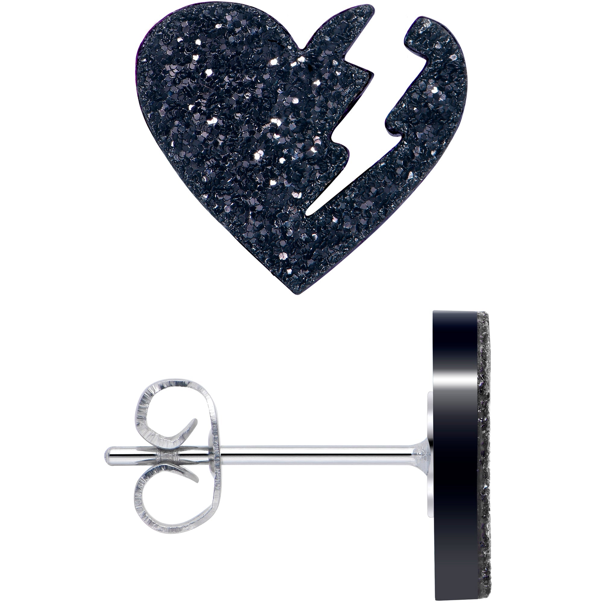 BodyCandy Glitter Heartbreaker Broken Heart Stud Earrings — alternative angle