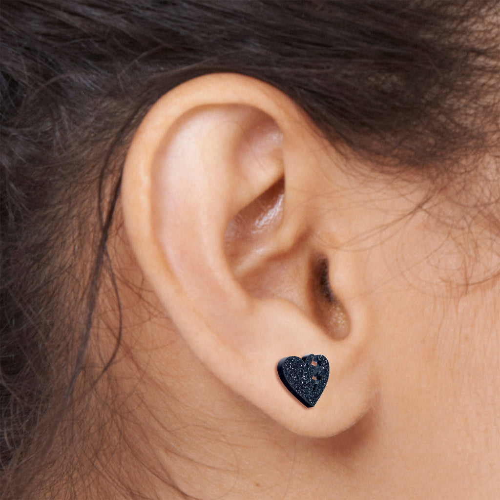 BodyCandy Glitter Heartbreaker Broken Heart Stud Earrings — in-use photo