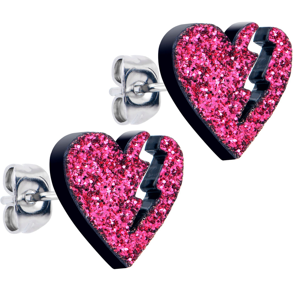 BodyCandy Glitter Heartbreaker Broken Heart Stud Earrings — lifestyle context