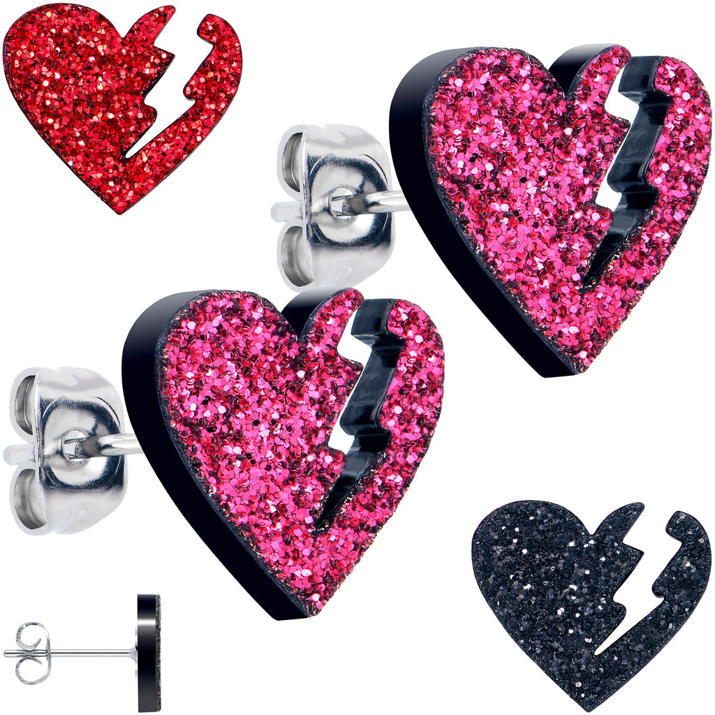 BodyCandy Glitter Heartbreaker Broken Heart Stud Earrings — main product shot