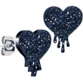 BodyCandy Glitter Melting Heart Stud Earrings — detail close-up