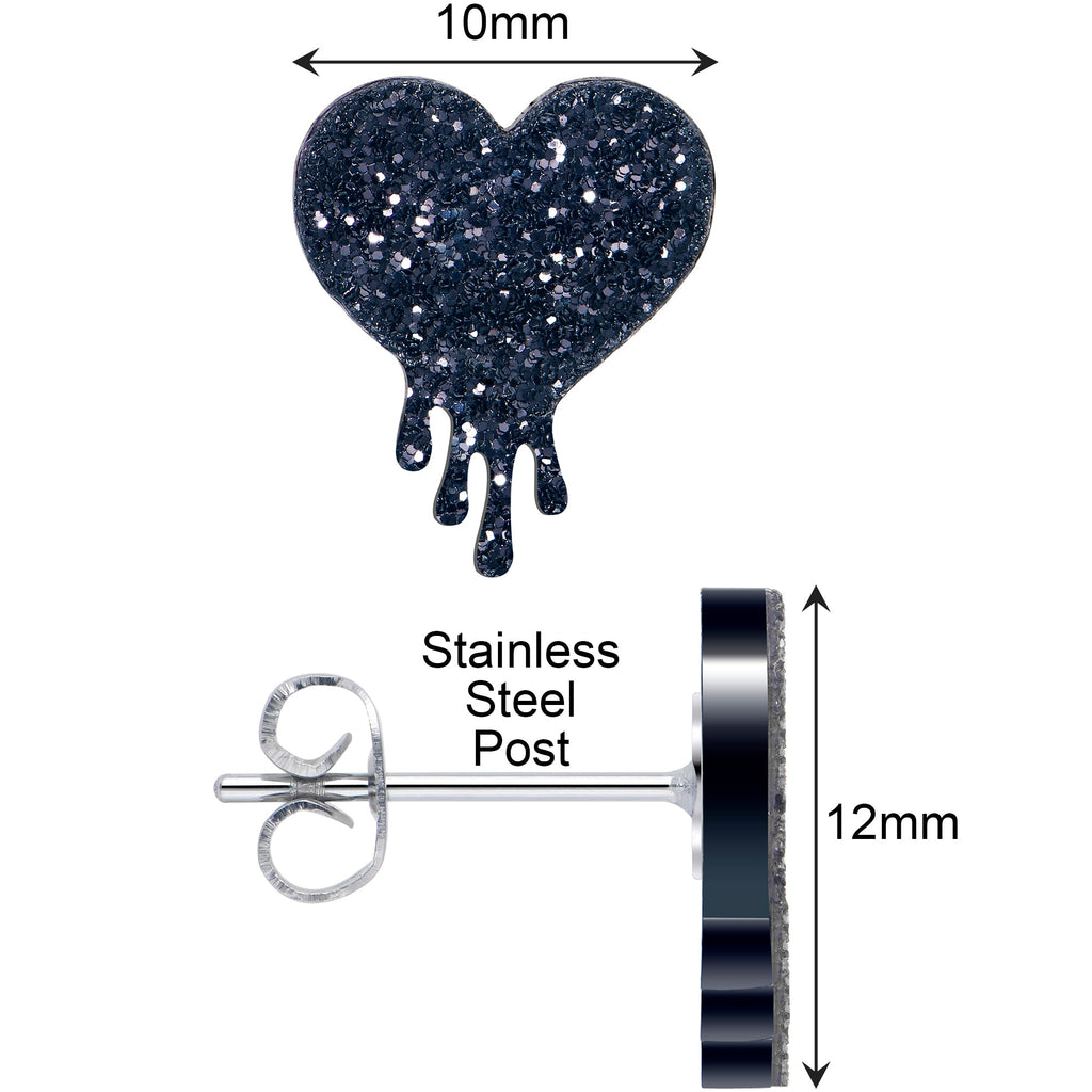 BodyCandy Glitter Melting Heart Stud Earrings — back view