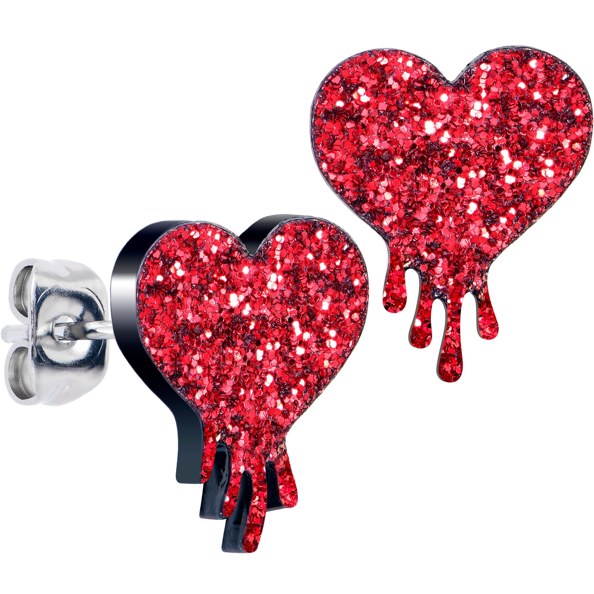 BodyCandy Glitter Melting Heart Stud Earrings — side view