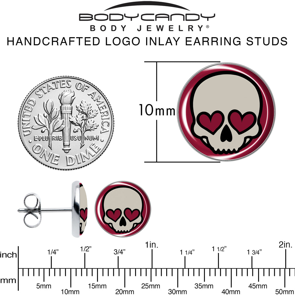 BodyCandy Valentine Heart Skull Stud Earrings — alternative angle