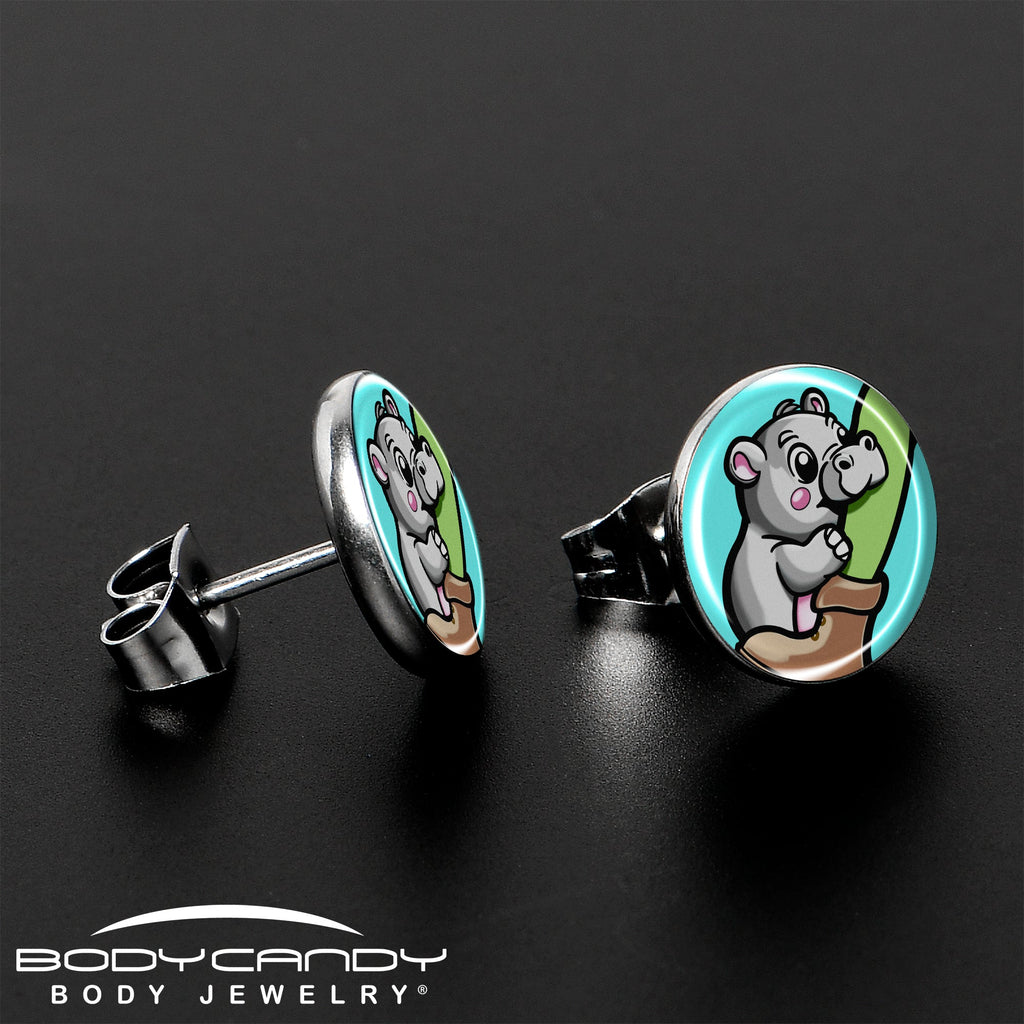 BodyCandy Cute Biting Baby Hippo Stud Earrings — lifestyle context