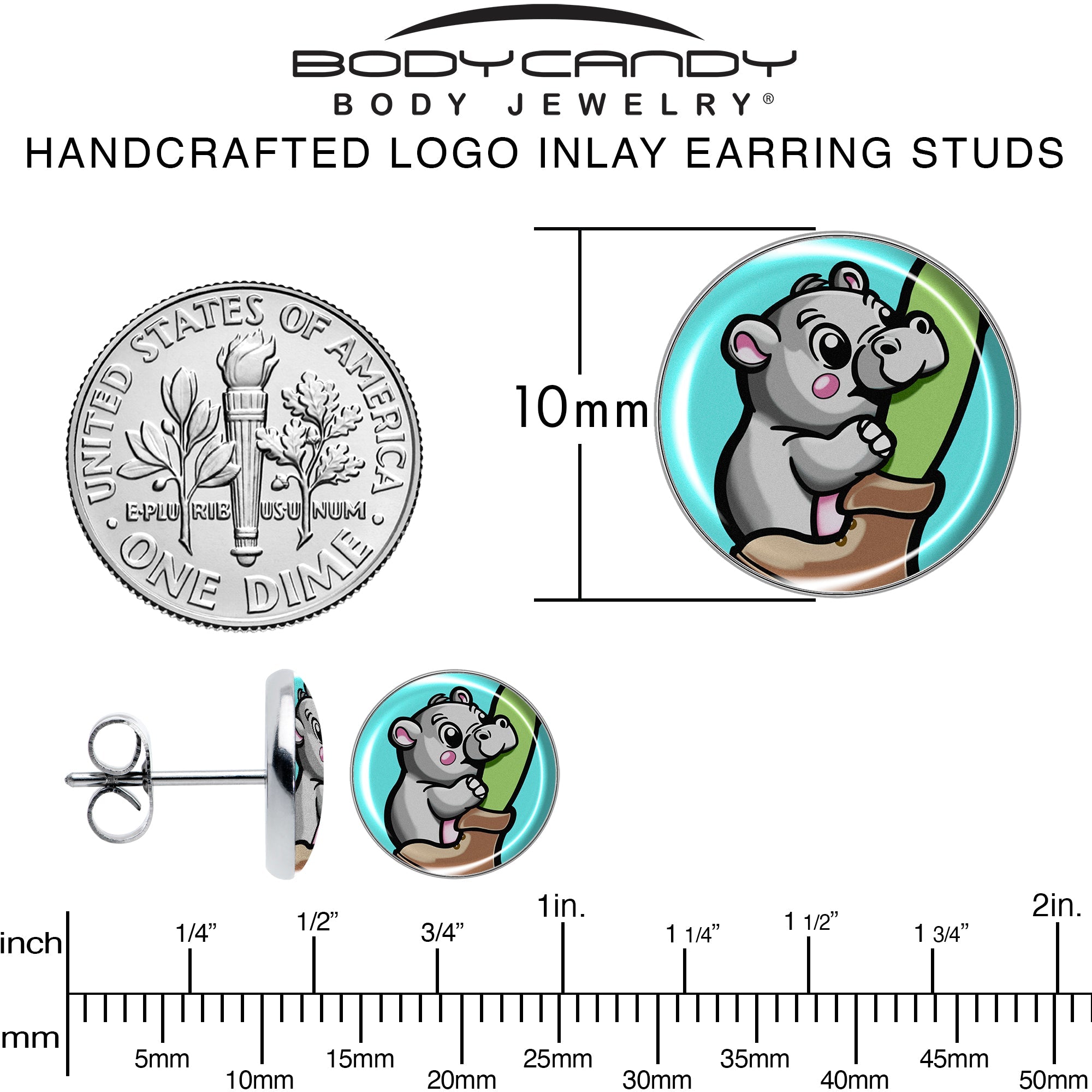 BodyCandy Cute Biting Baby Hippo Stud Earrings — alternative angle